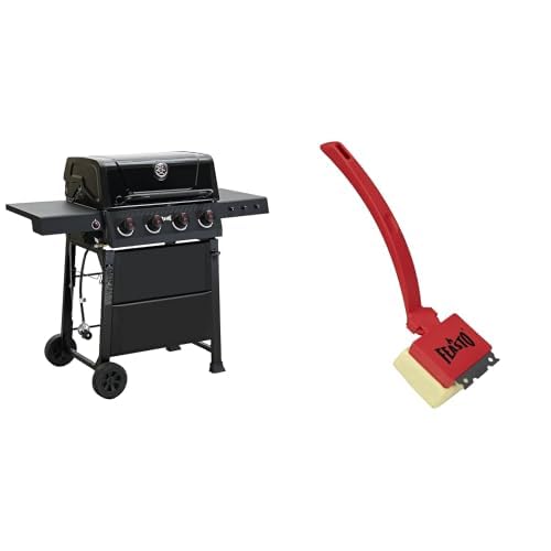 4-Burner Gas Grill with Side Tables, 36,000 BTU, Black + Bristle Free Grill Brush with Scraper G682719