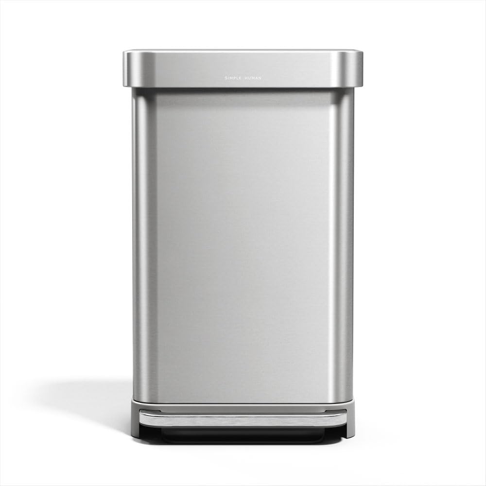 45L Brushed Stainless Steel Rectangular Step Can R1439