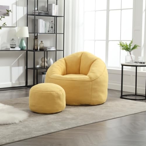 Yellow Memory Foam Bean Bag Chair with Ottoman P2541