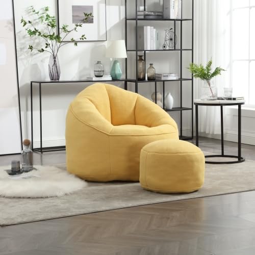 Yellow Memory Foam Bean Bag Chair with Ottoman P2541