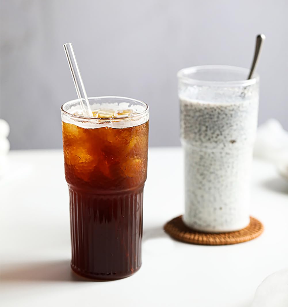 22 oz High Borosilicate Clear Glass Cups with Lids and Straws, Pack of 2 S8039