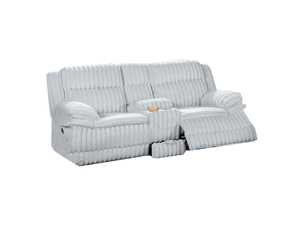 Light Gray Corduroy Reclining Loveseat with Console Drawer H554