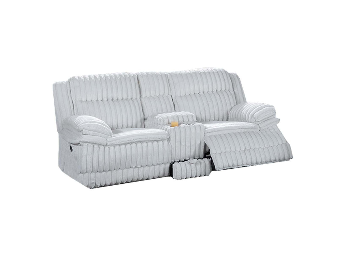 Light Gray Corduroy Reclining Loveseat with Console Drawer H554