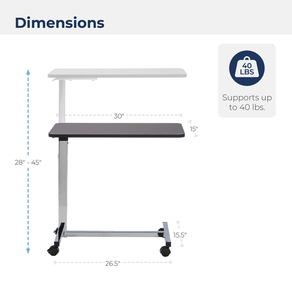 Non Tilt Top Overbed Table with Wheels R286