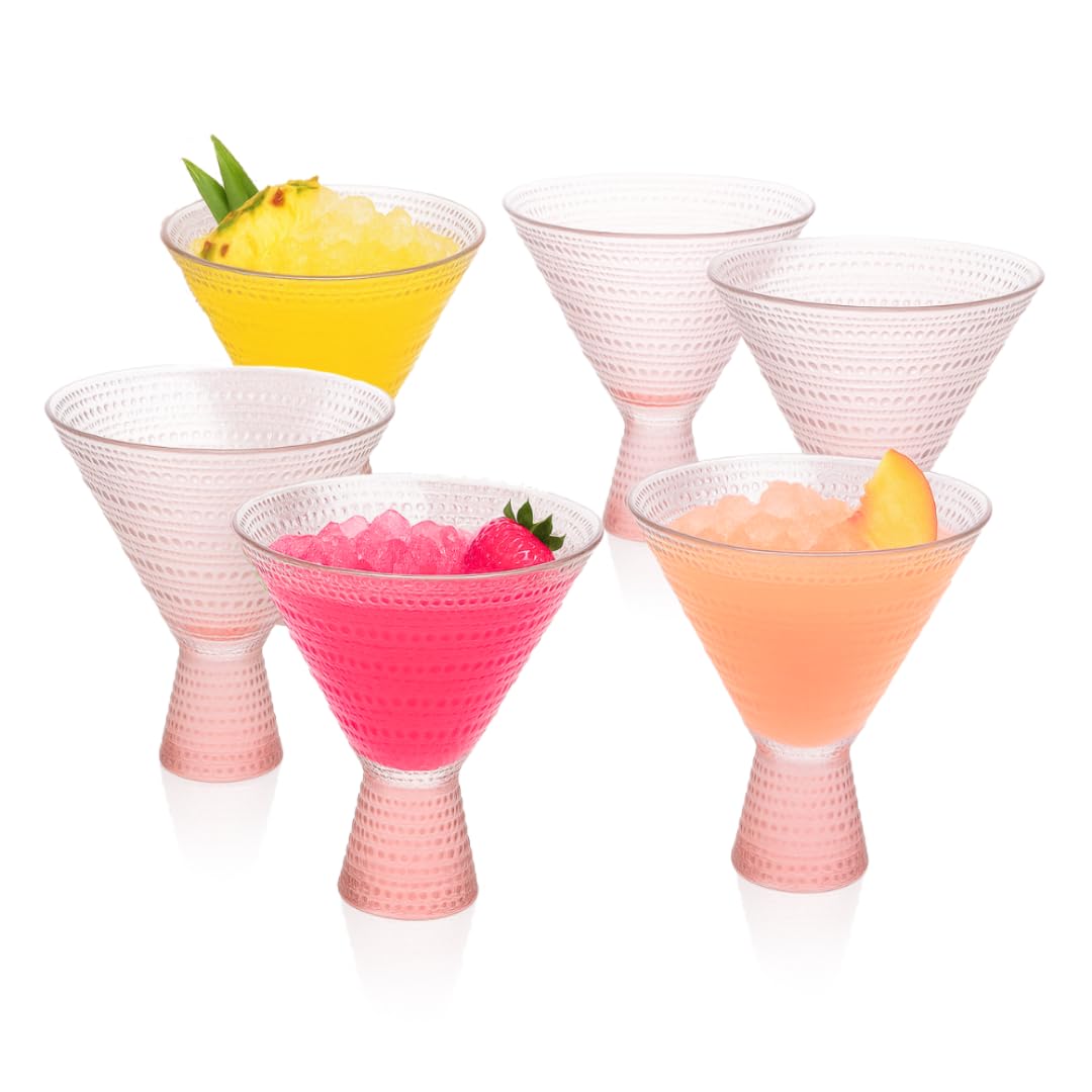 Pink & Clear 9oz Set of 6 Martini Glasses I45023