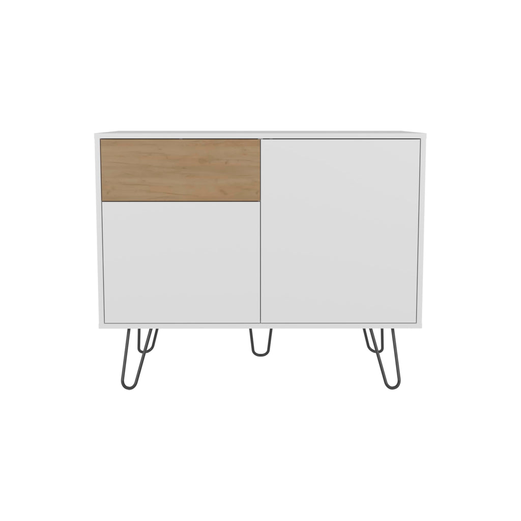 39" White Natural Oak Console Table with Storage T790402
