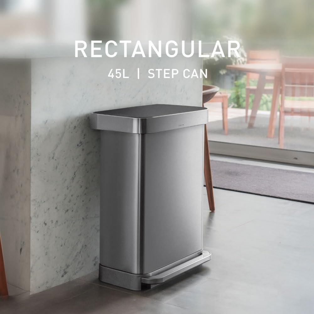 45L Brushed Stainless Steel Rectangular Step Can R1439
