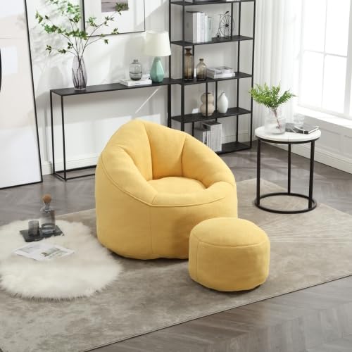 Yellow Memory Foam Bean Bag Chair with Ottoman P2541