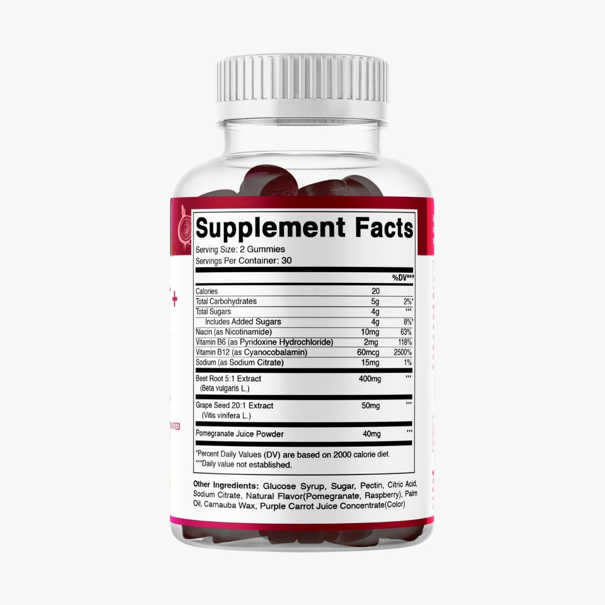 Beet Root Gummies with B6, B12, Grape Seed, Pomegranate & Nicotinamide 60 Count L590888