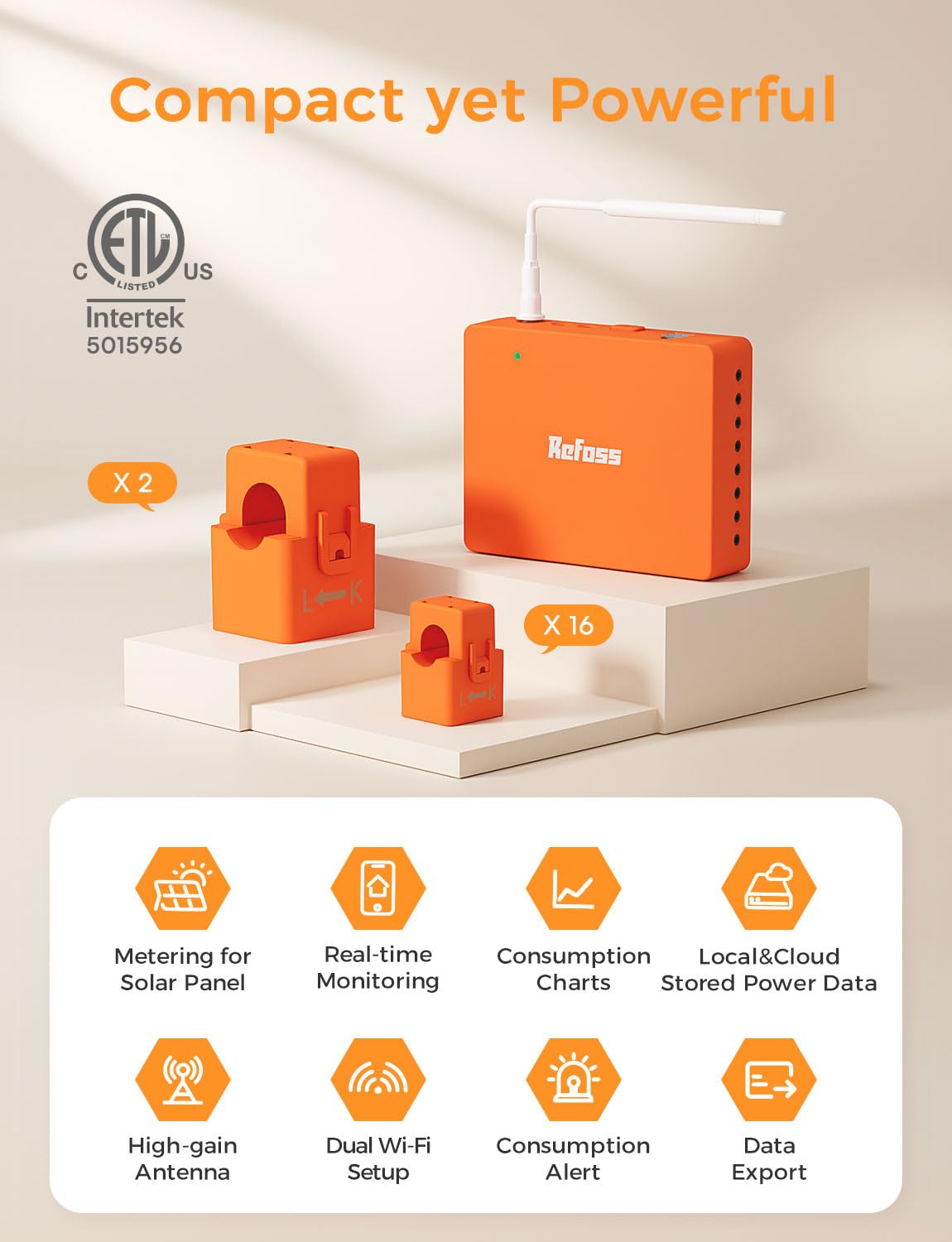 Smart Home Energy Monitor with 16 60A Circuit Sensor T6842