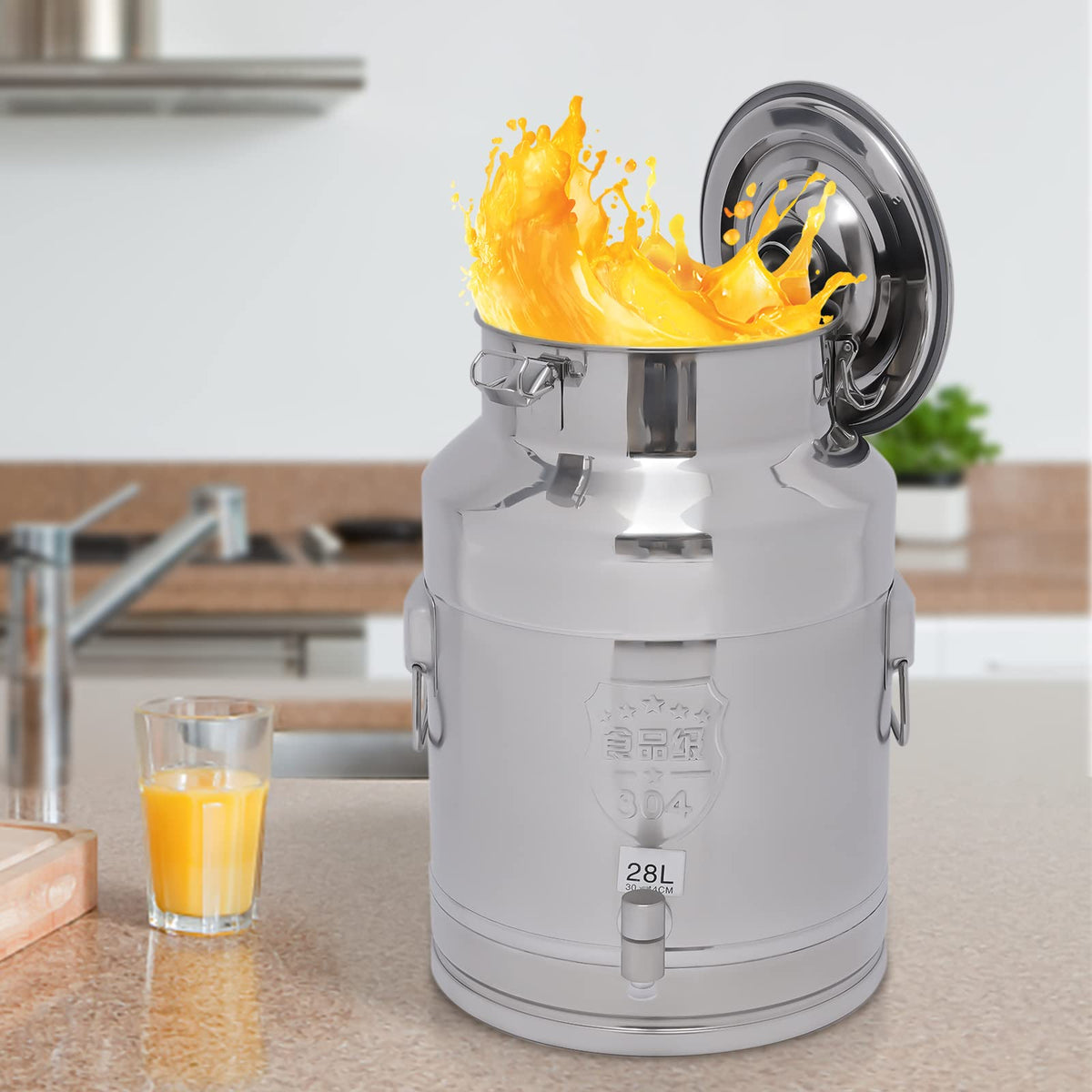 7.4 Gal Stainless Steel Milk Can with Faucet J398