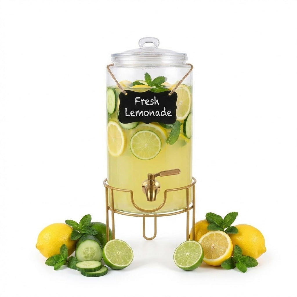 1 Gallon Glass Drink Dispenser with Stainless Steel Spigot H4502