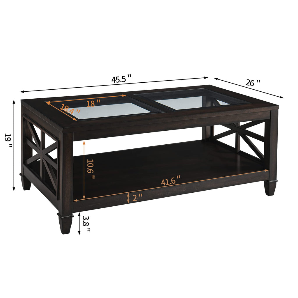 45.5"W Solid Wood Glass Coffee Table C8311