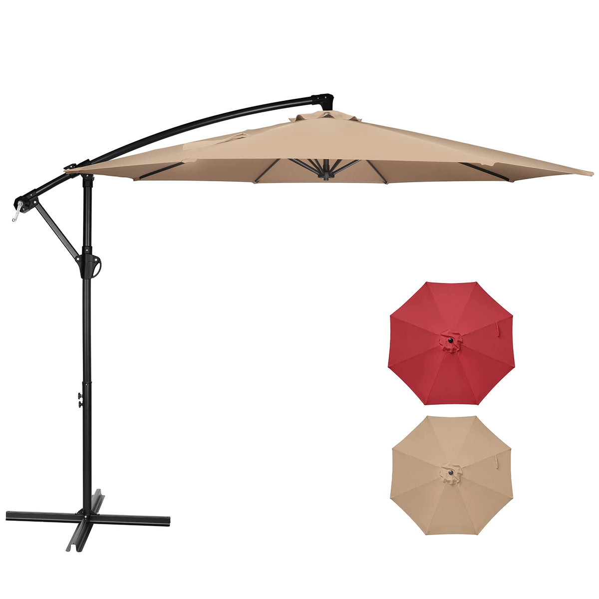 9.8ft Blue Offset Cantilever Patio Umbrella with Crank & Cross Base X38997