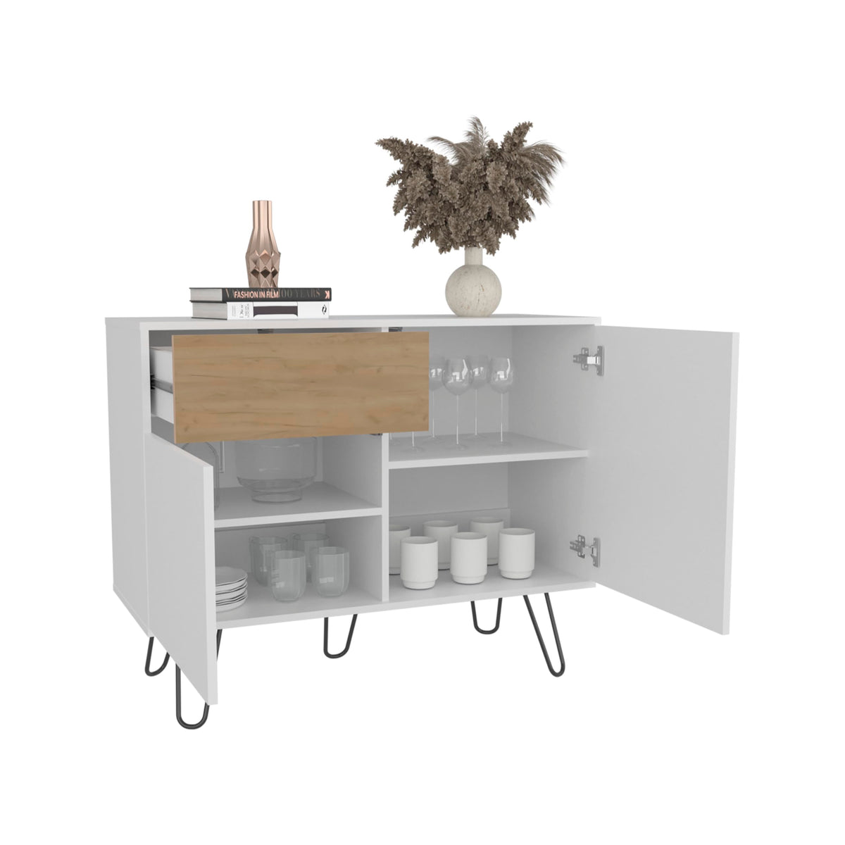 39" White Natural Oak Console Table with Storage T790402