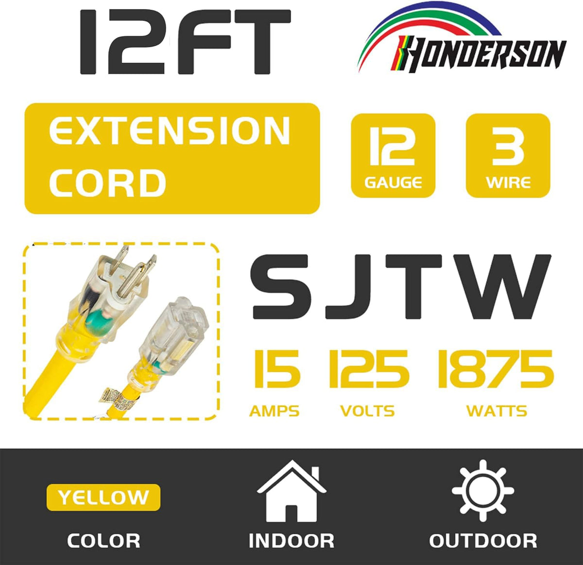 Yellow 12 Ft 12 Gauge Outdoor Extension Cord A182492