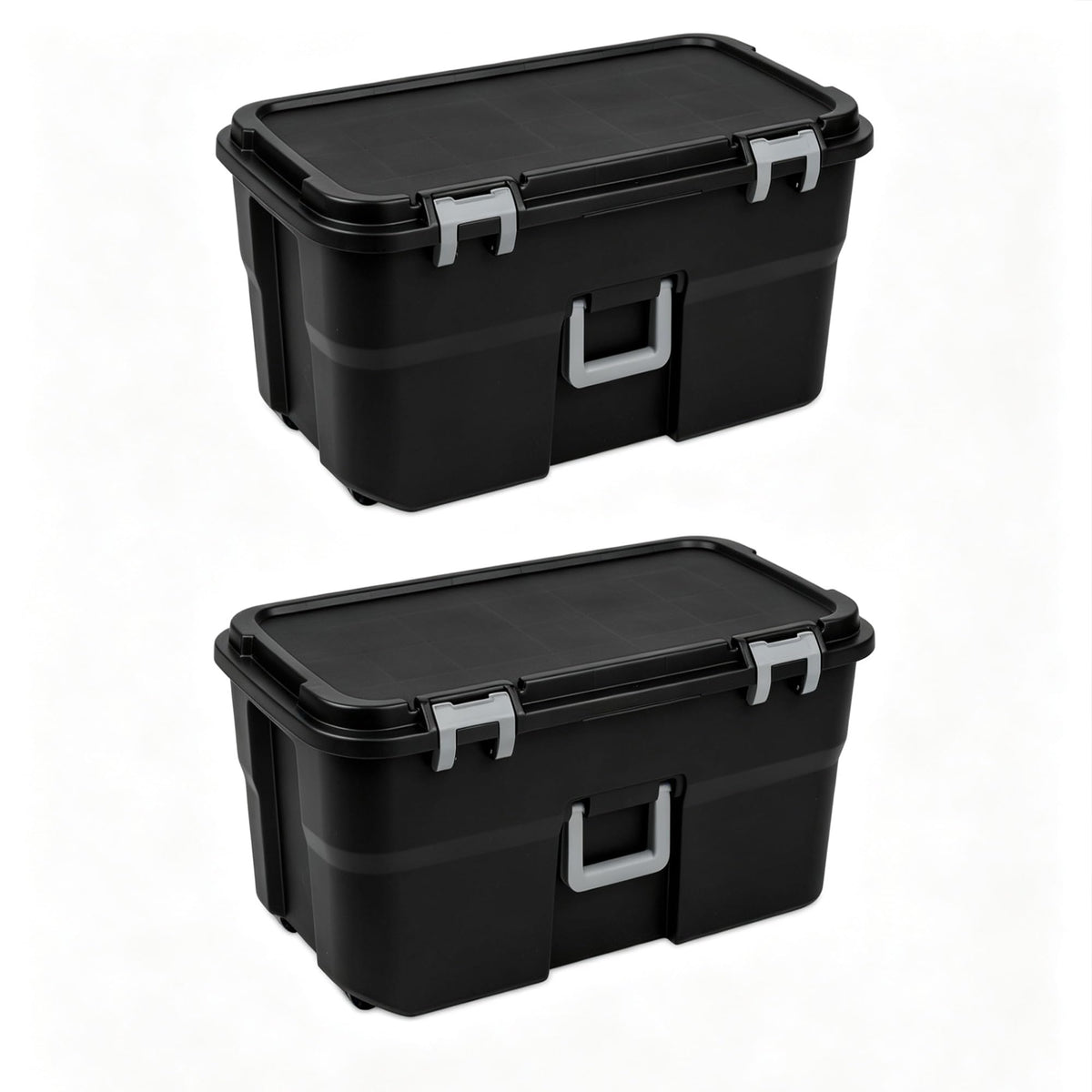 Black 2 Pack 22 Gallon Wheeled Plastic Storage Trunk V94001