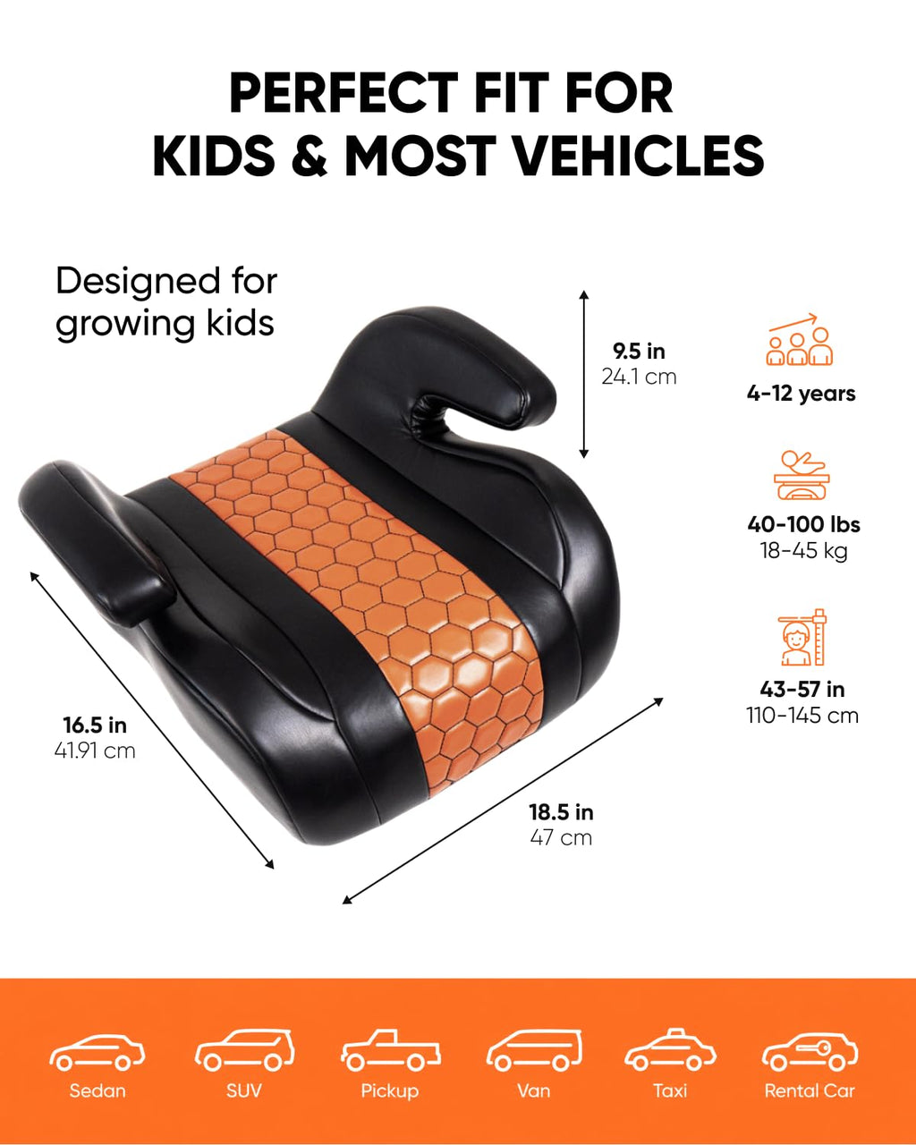 Backless Booster Car Seat with Latch Connectors, 40-100 lbs, Black-Brown T99618