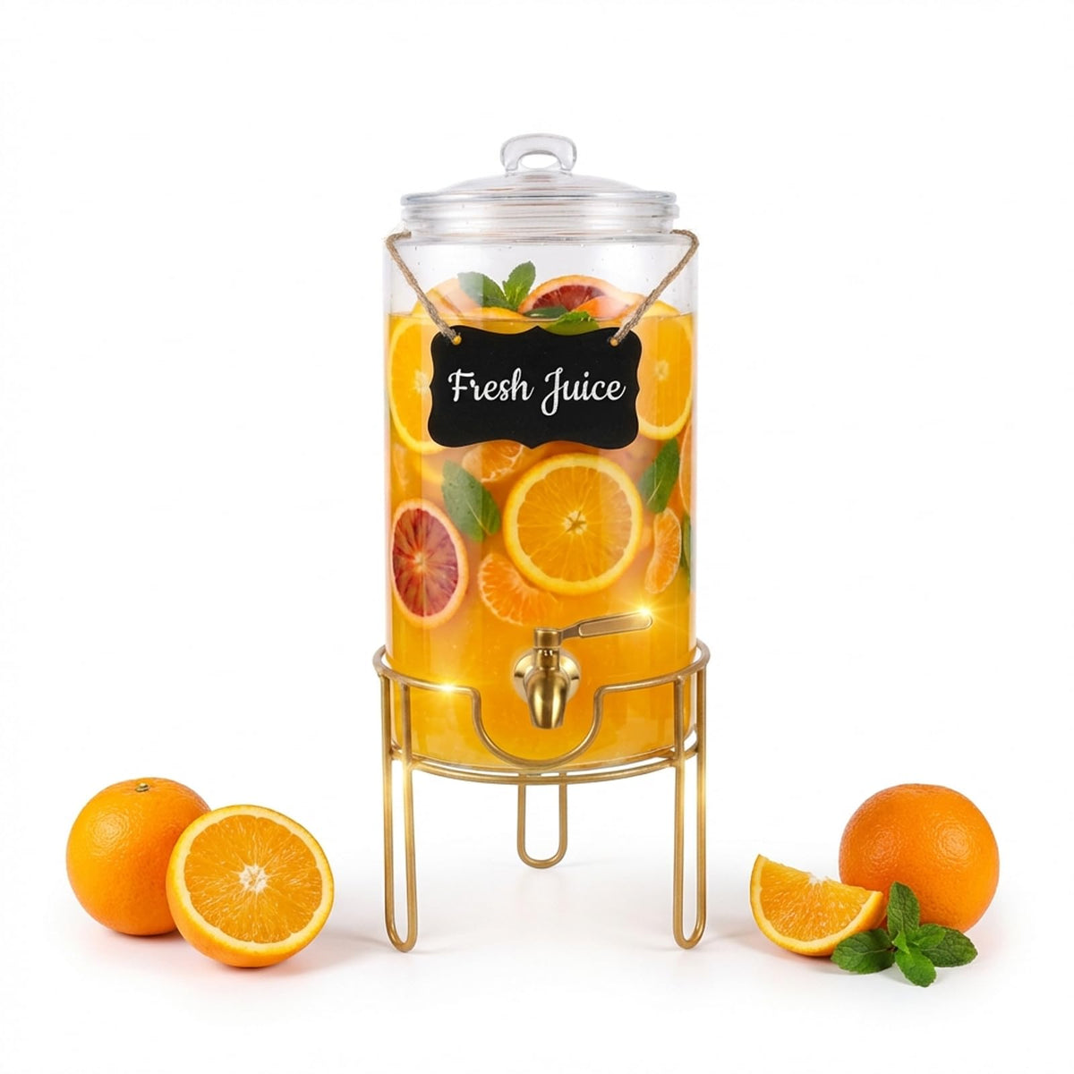 1 Gallon Glass Drink Dispenser with Stainless Steel Spigot H4502