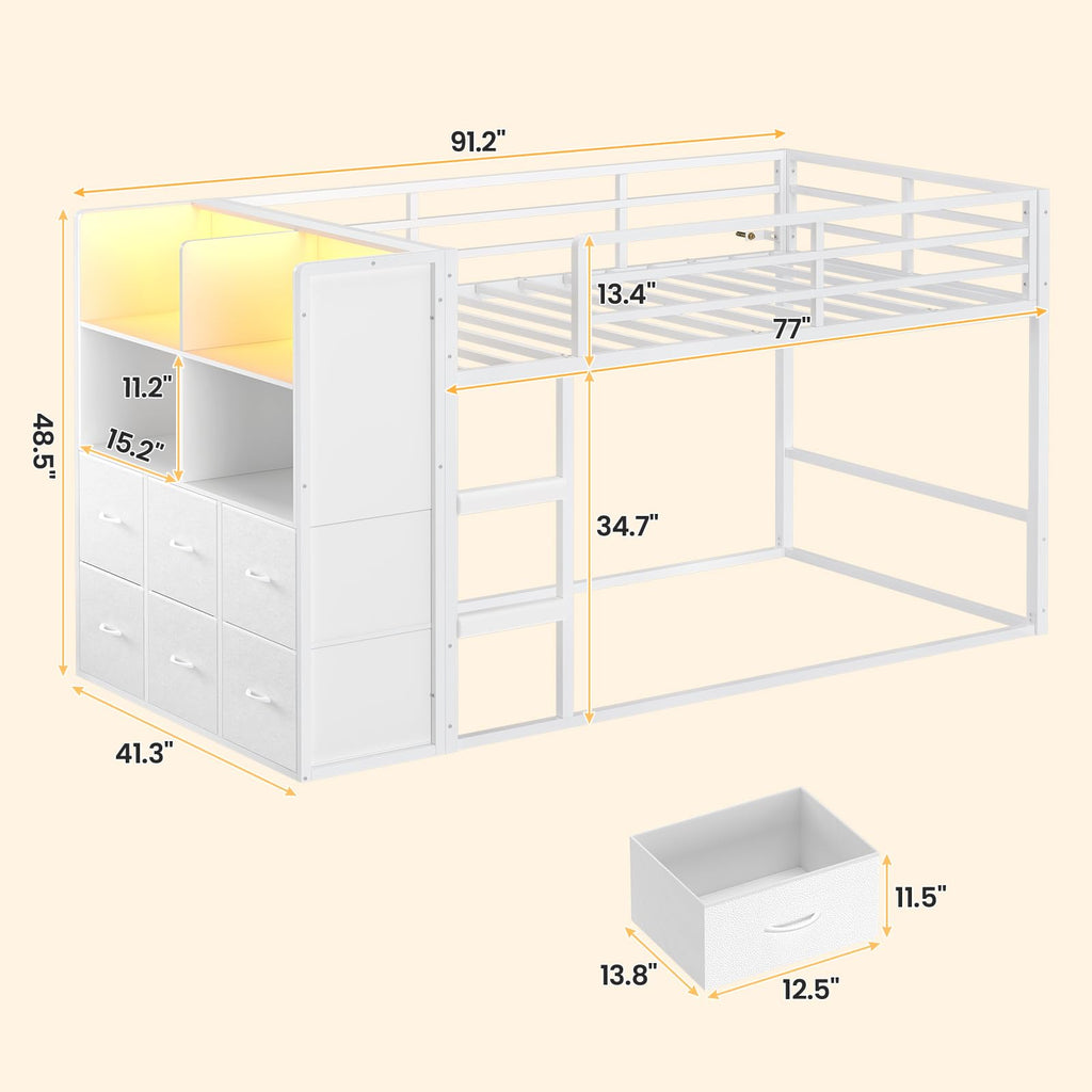 Twin Over Twin Bunk Bed with 6 Storage Drawers C8128
