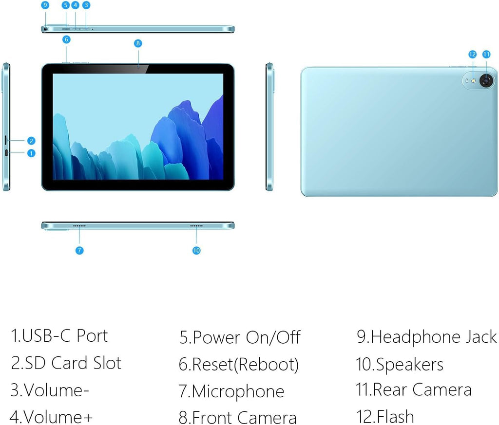 10.1 Inch Android Tablet 12GB RAM 64GB ROM Blue O30167