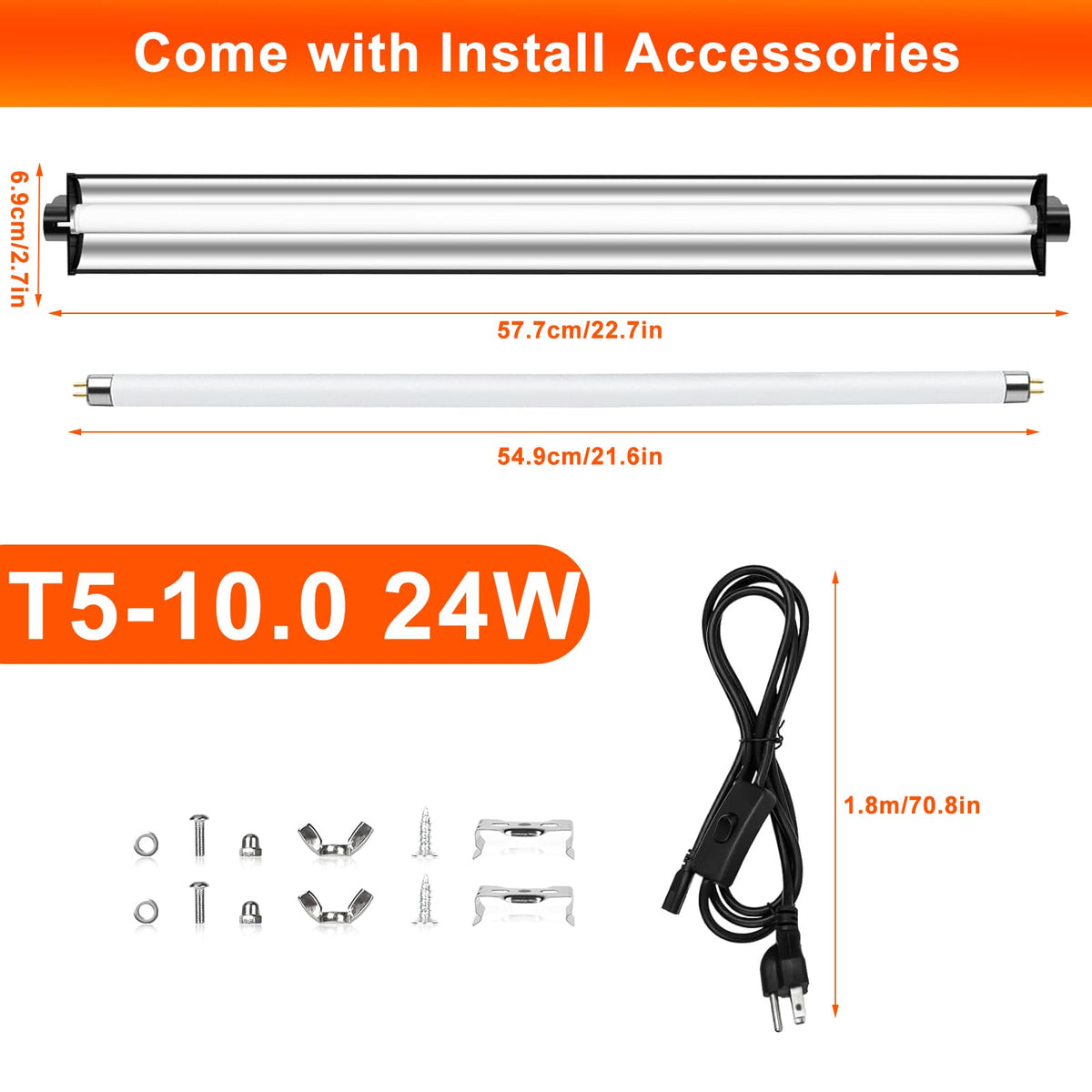 24W T5 UVB Reptile Light Fixture 22" with 2 Pack 24W UVB Bulbs N12040