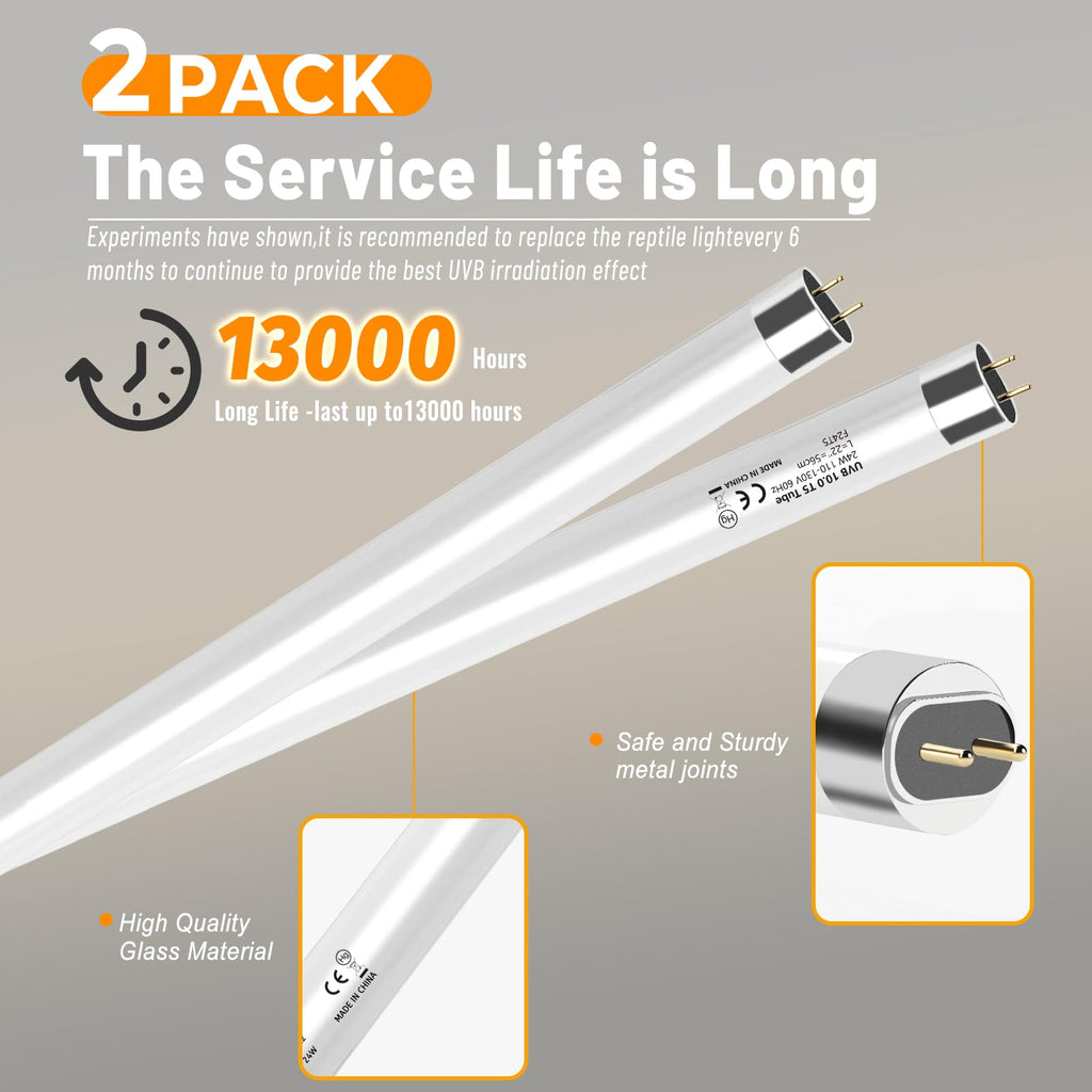 24W T5 UVB Reptile Light Fixture 22" with 2 Pack 24W UVB Bulbs N12040