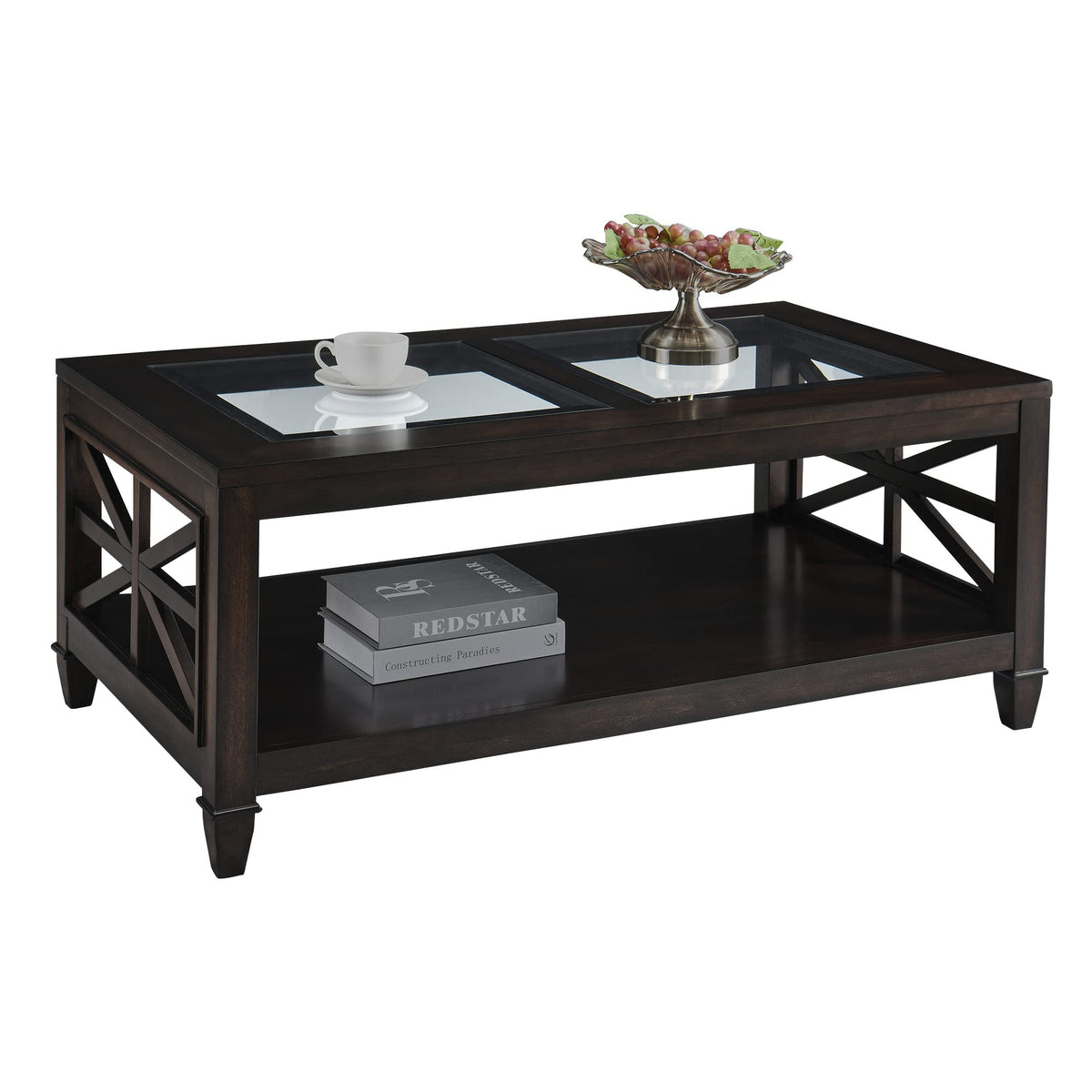 45.5"W Solid Wood Glass Coffee Table C8311