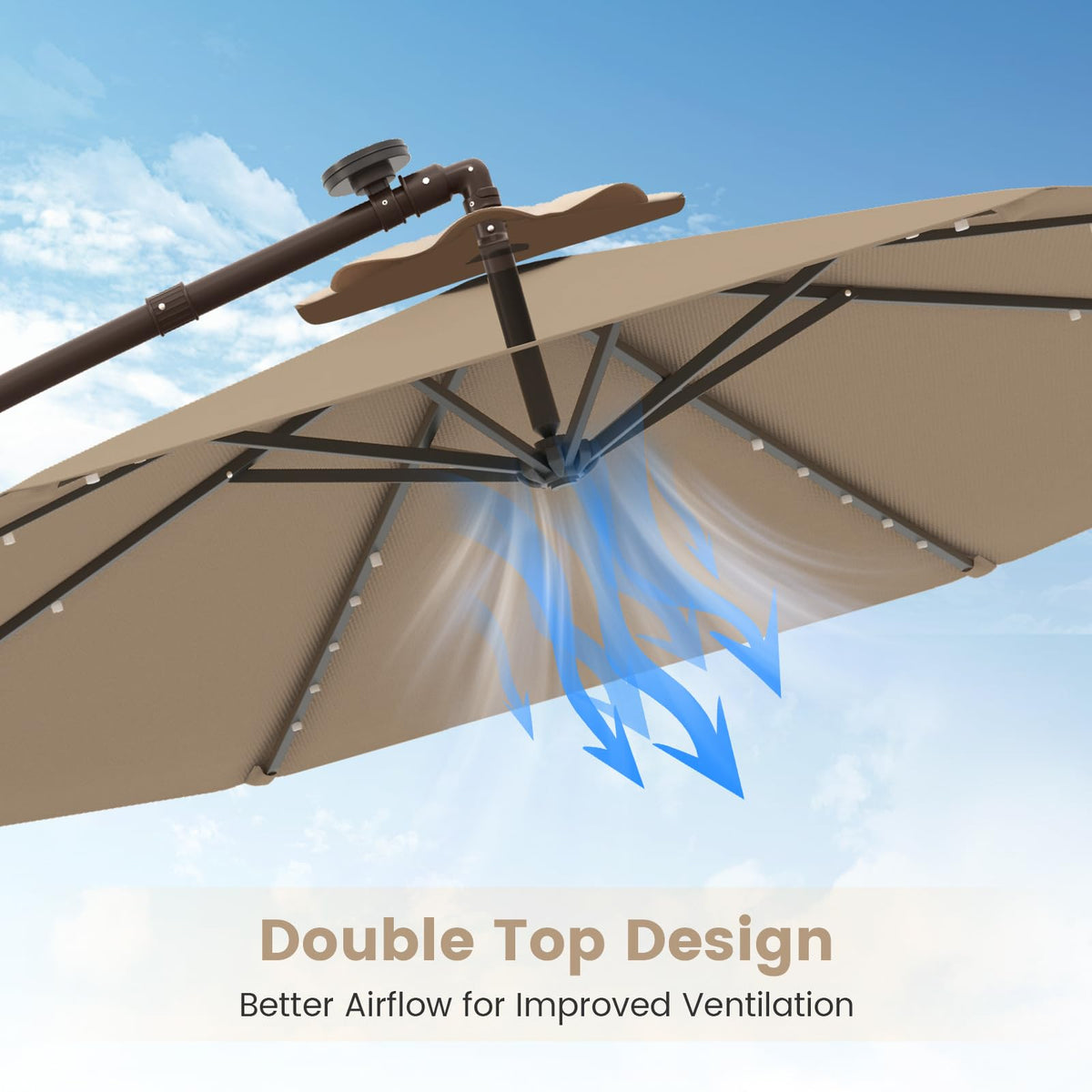 10FT Offset Patio Umbrella with Base and 40 Solar LED Lights E88365