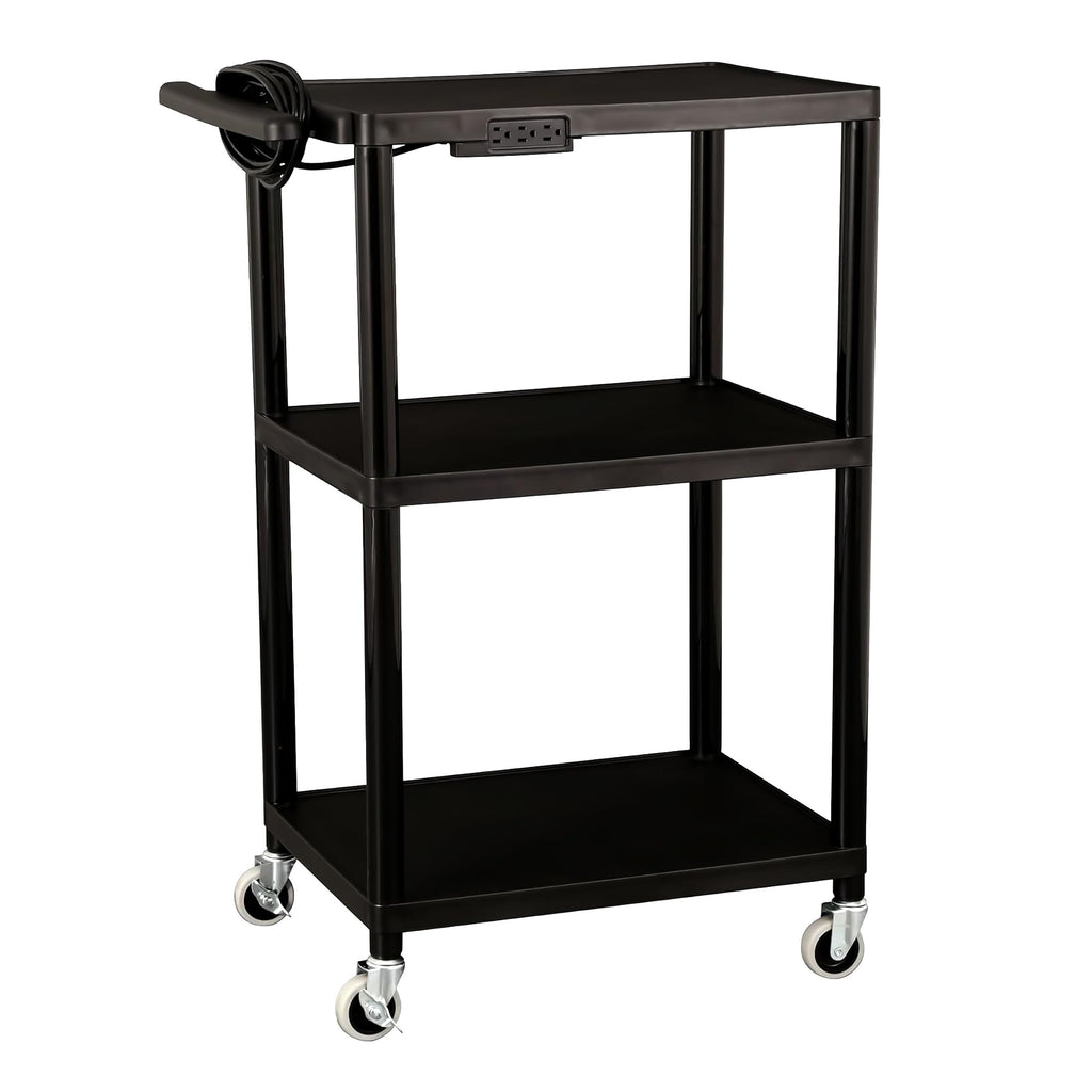 Mobile Utility AV Cart with Power Strip and Casters, Black Y453010