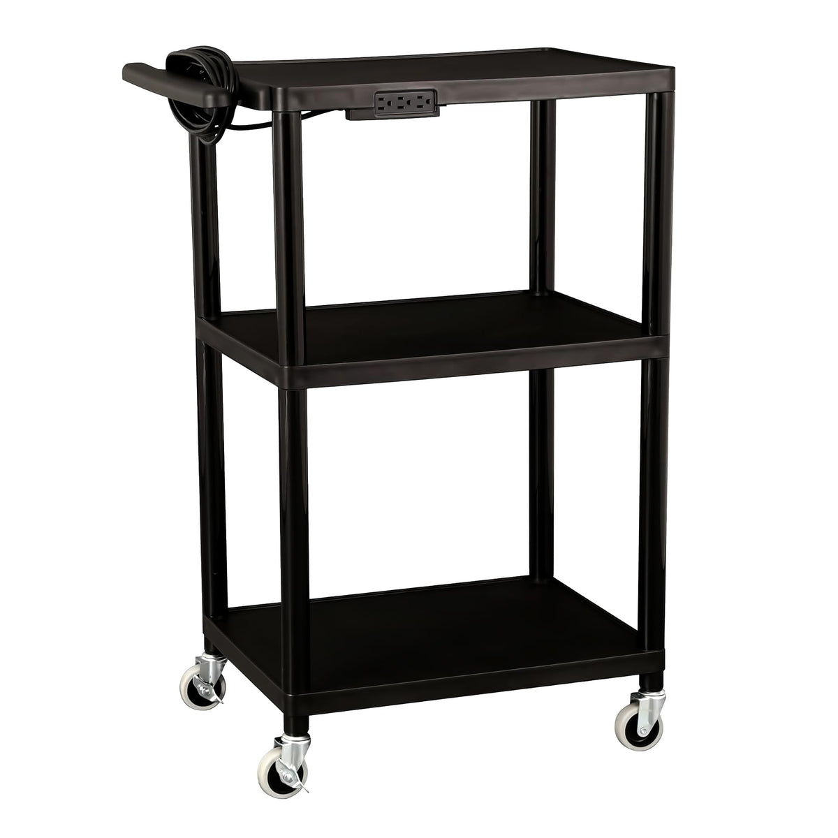 Mobile Utility AV Cart with Power Strip and Casters, Black Y453010