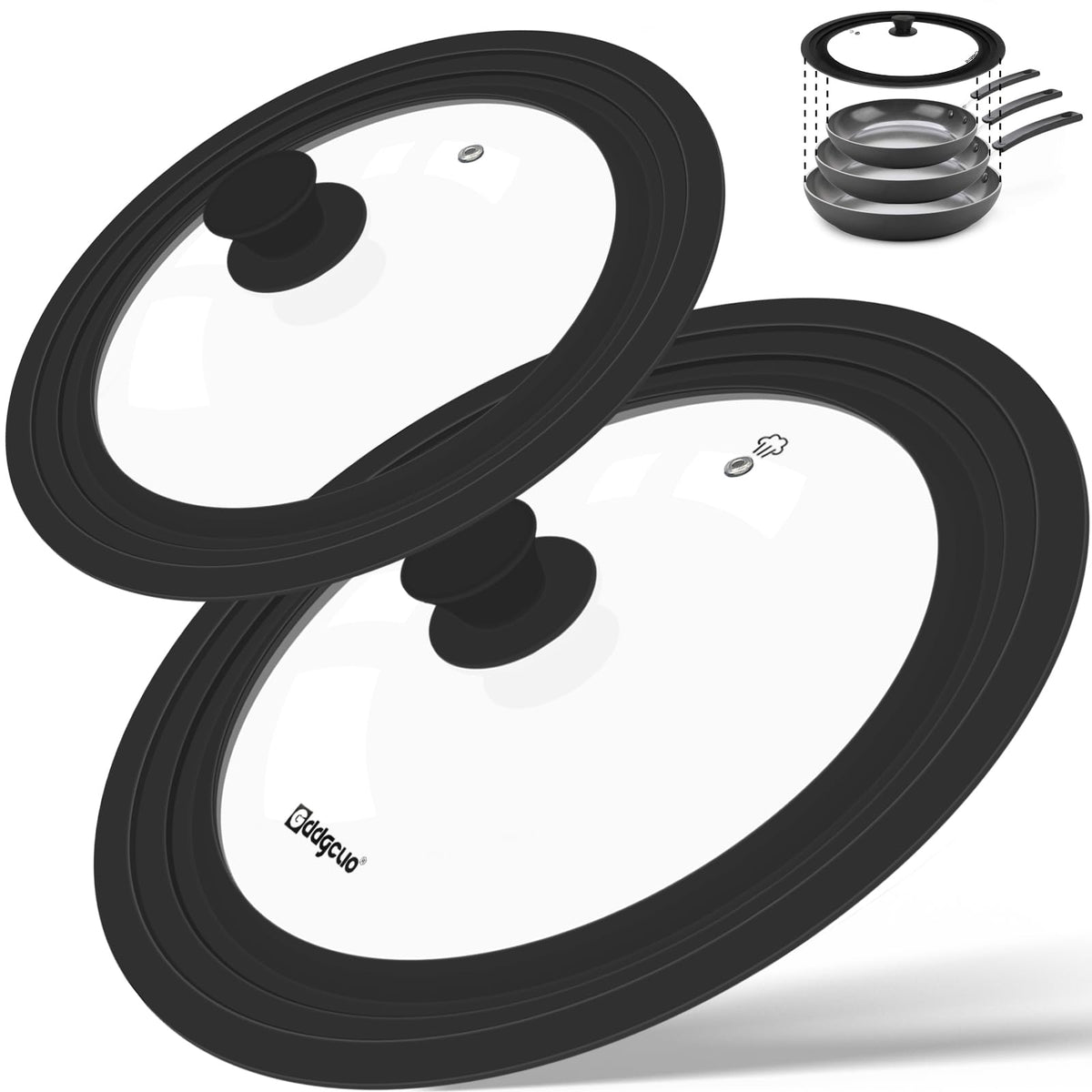 2 Pcs Universal Silicone Tempered Glass Pan Lids Dishwasher Safe F6890