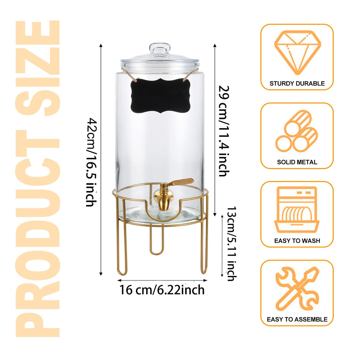 1 Gallon Glass Drink Dispenser with Stainless Steel Spigot H4502