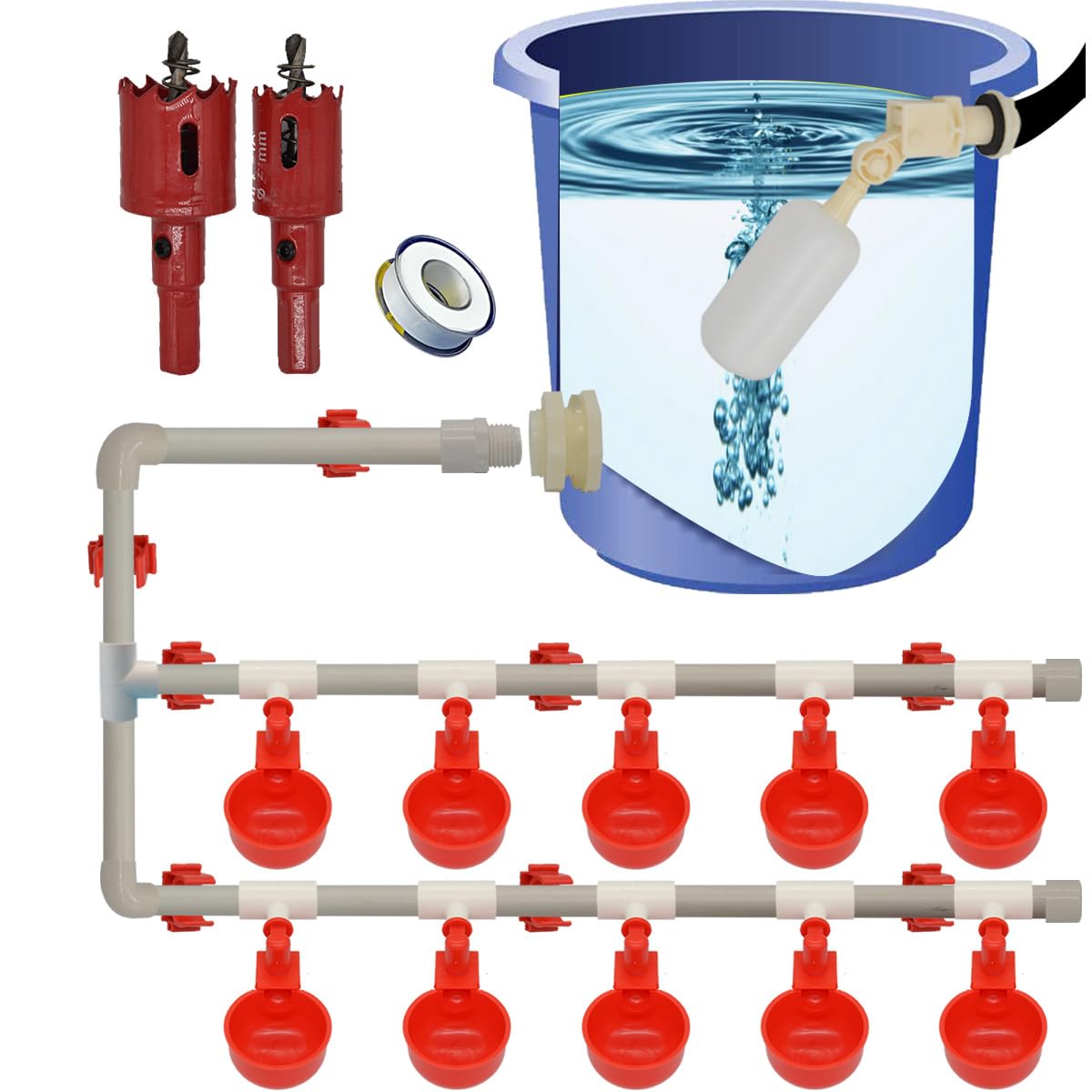 Automatic Chicken Nipple Waterer Cups and PVC Tee Fittings E362