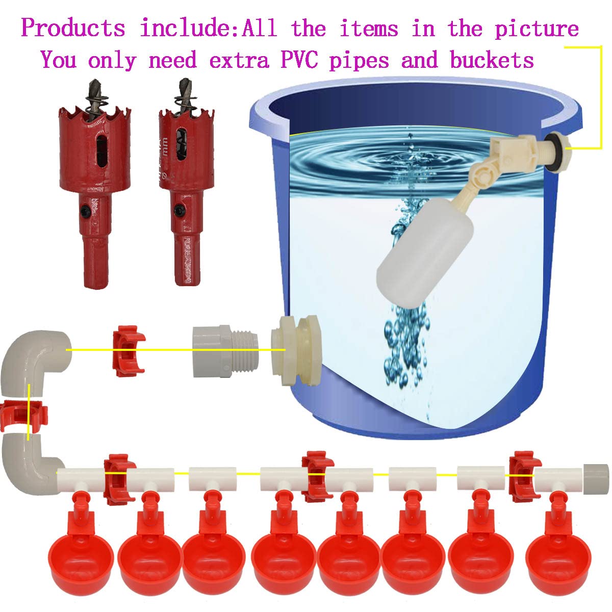 Automatic Chicken Nipple Waterer Cups and PVC Tee Fittings E362
