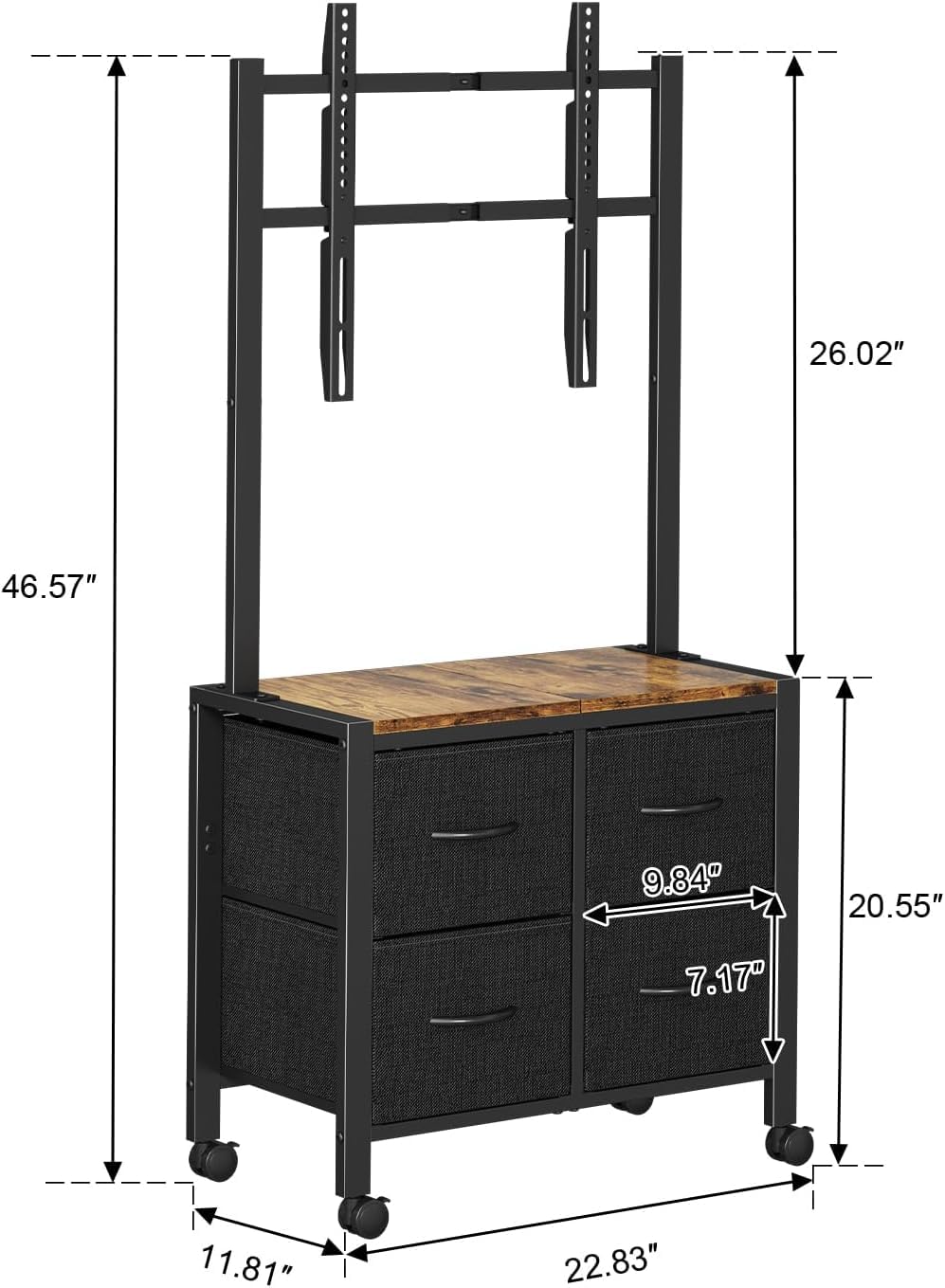 Mobile TV Cart Rolling TV Stand with 4 Drawer for 23-60 inch Screens O971