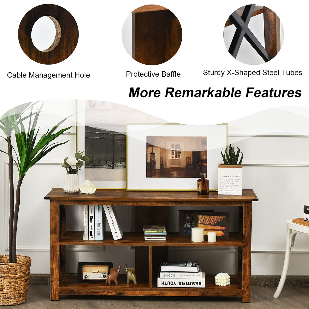 Brown 3 Tier Wood TV Stand with Open Shelves A949