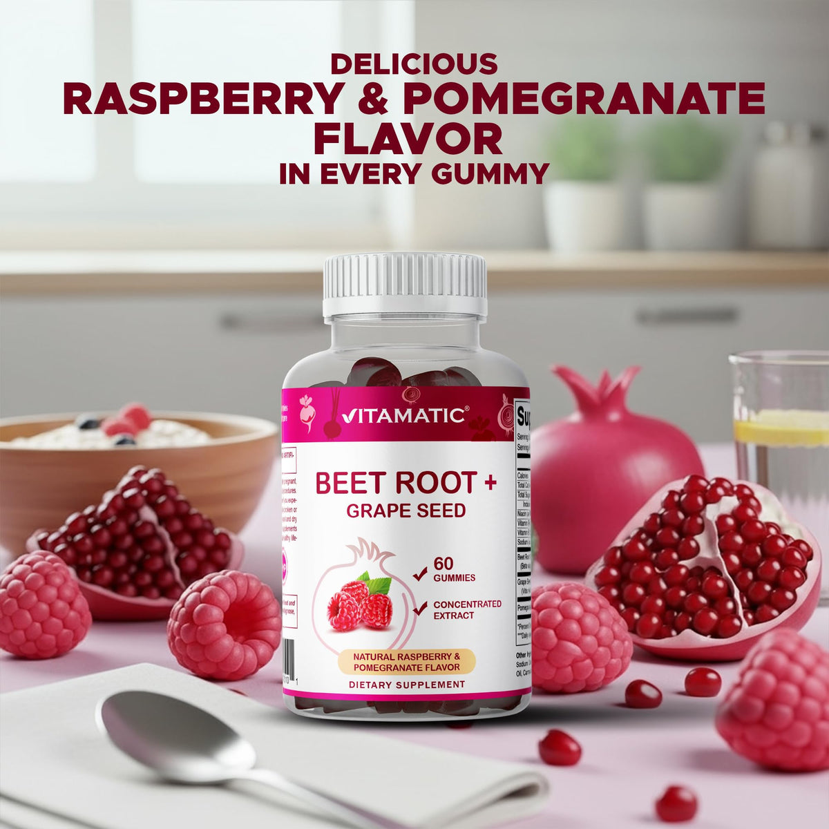 Beet Root Gummies with B6, B12, Grape Seed, Pomegranate & Nicotinamide 60 Count L590888