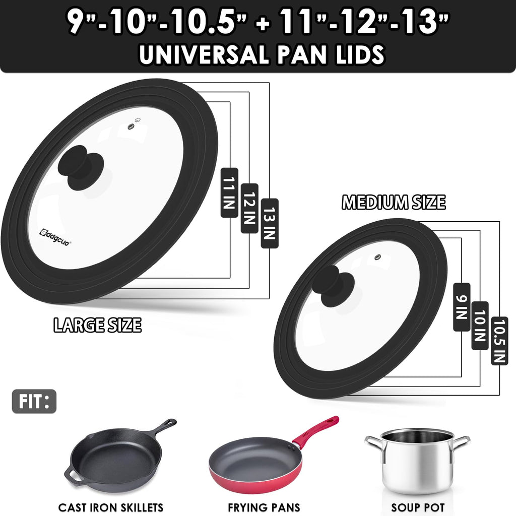 2 Pcs Universal Silicone Tempered Glass Pan Lids Dishwasher Safe F6890