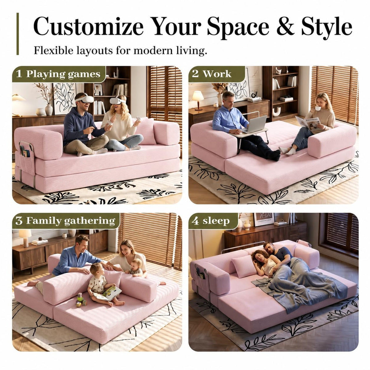Folding Convertible Corduroy Sofa Bed King Size M632384