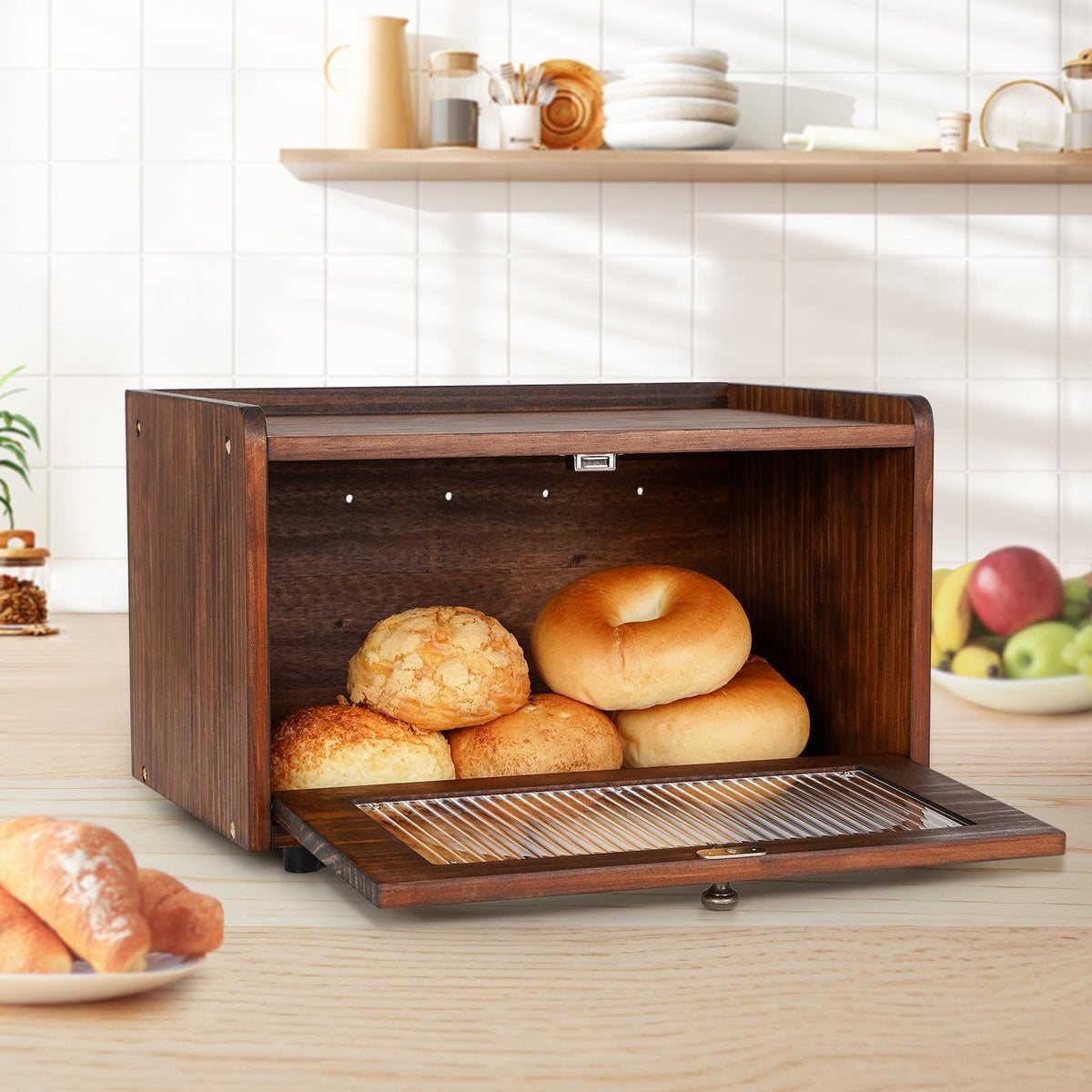 Wooden Bread Box with Acrylic Window N25286