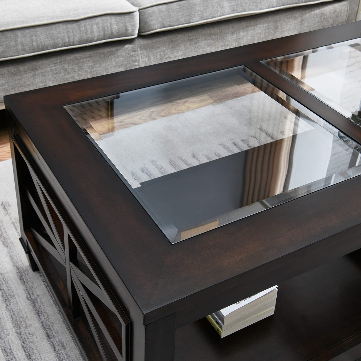 45.5"W Solid Wood Glass Coffee Table C8311