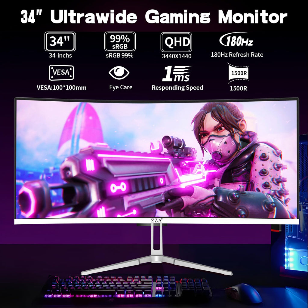 34 Inch Curved 1500R WQHD 180hz VA Gaming Monitor J1161