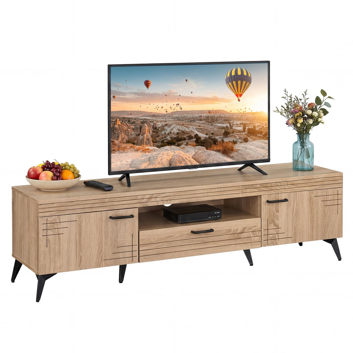 Mid Century Modern TV Stand with Storage Drawer and Open Shelf W8045