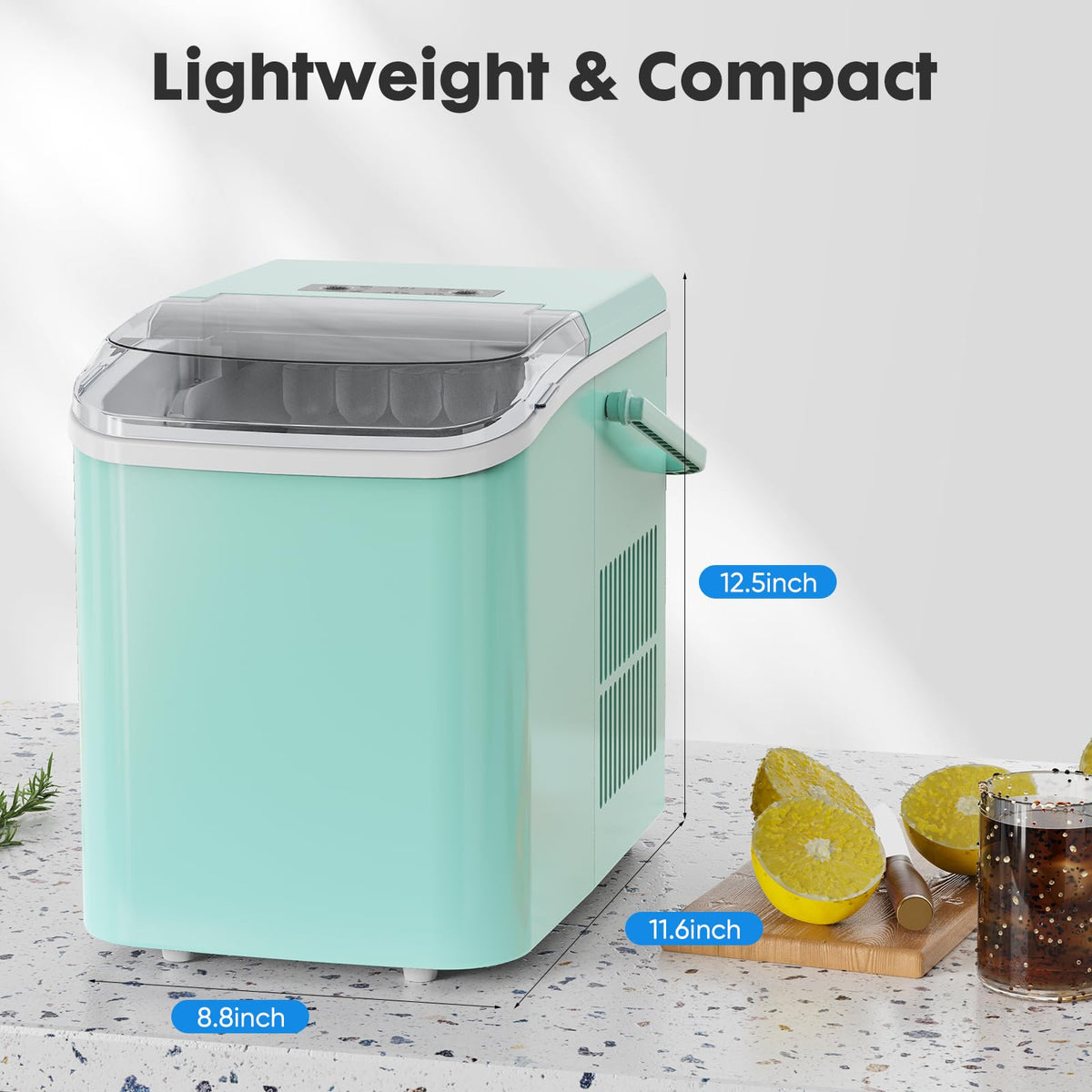 Countertop Ice Maker Machine with Handle, Self-Cleaning, 2 Sizes Bullet Ice, Black V41277