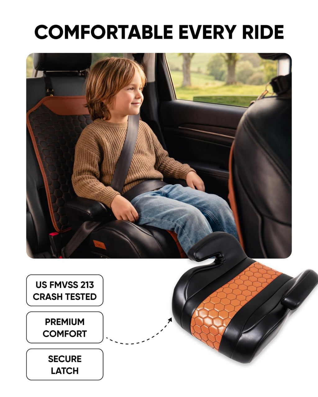 Backless Booster Car Seat with Latch Connectors, 40-100 lbs, Black-Brown T99618