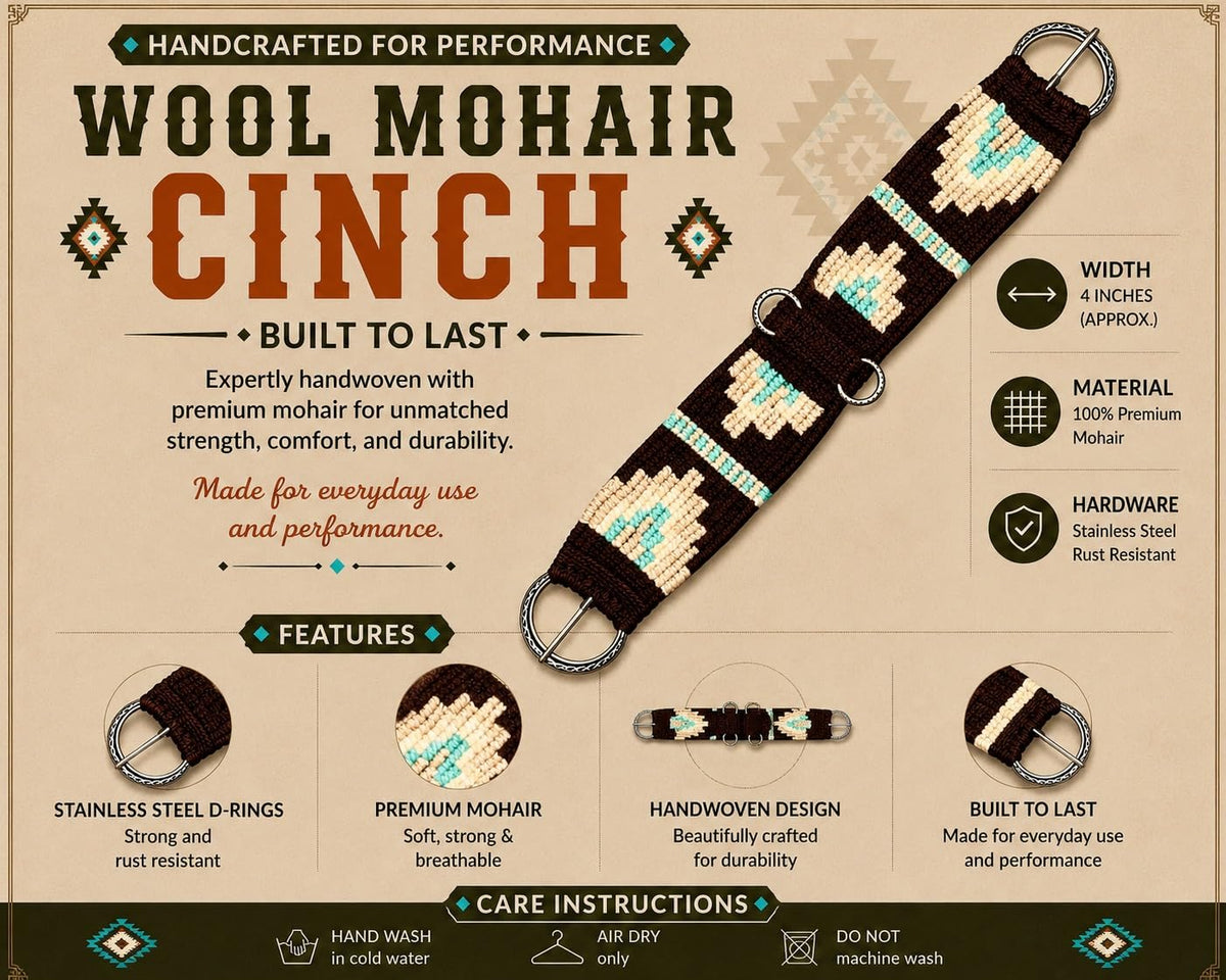 Mohair Wool Horse Cinch Saddle Girth with Stainless Steel Buckles X347077