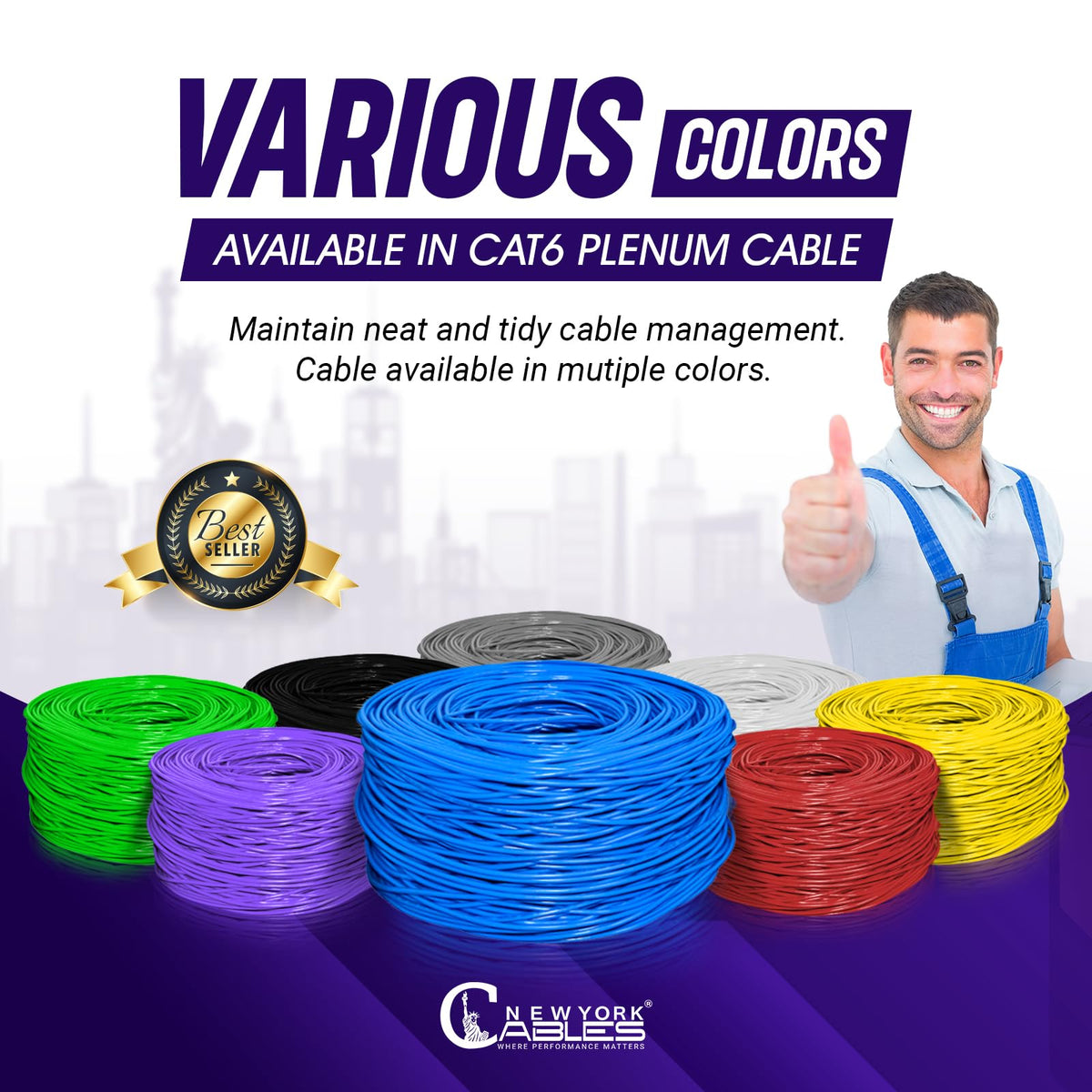 CAT6 Plenum Cable 1000ft 23AWG UTP 4Pairs 550MHz 10Gbps CMP Rated Blue S47718