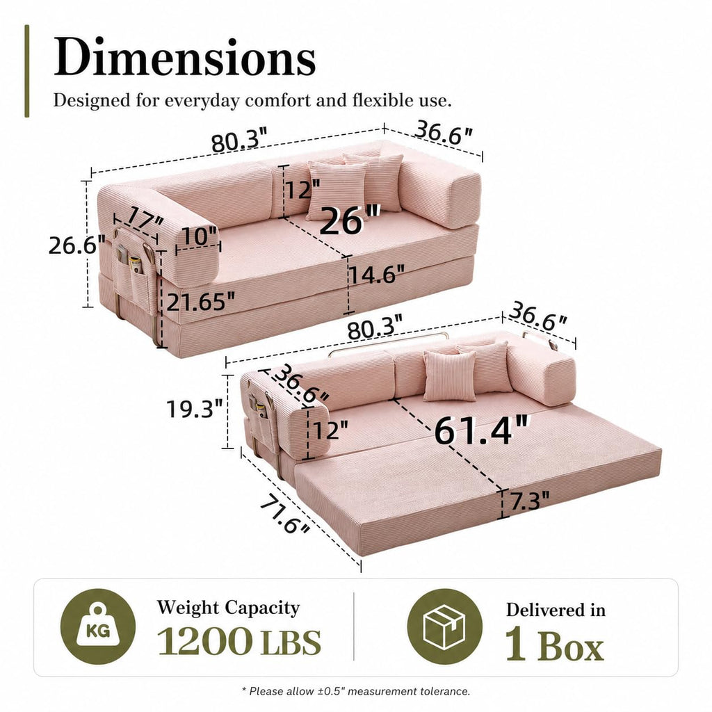 Folding Convertible Corduroy Sofa Bed King Size M632384