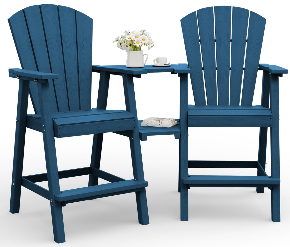 Navy Blue Adirondack Chairs Set of 2 with Table Trays T808249
